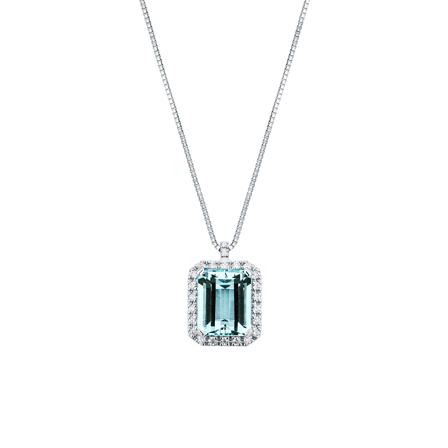 Collana Donna Mirco Visconti Oro Bianco Acquamarina Rettangolare Contorno