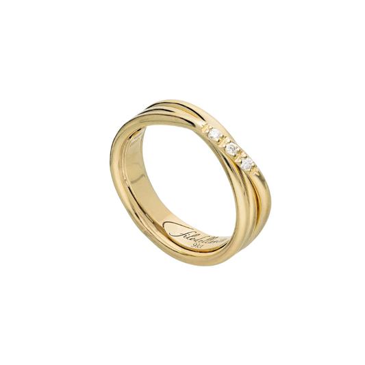 Anello Filo della Vita Oro giallo 3 Fili Diamanti Bianchi