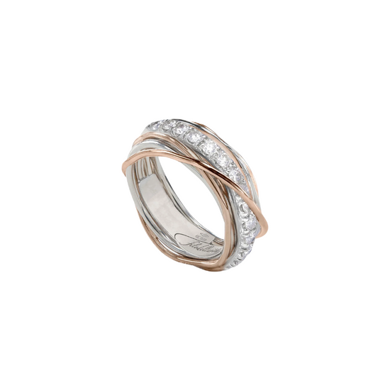 Anello Donna Filo della Vita Prezioso 7 Fili Argento Oro Rosa Diamanti Bianchi