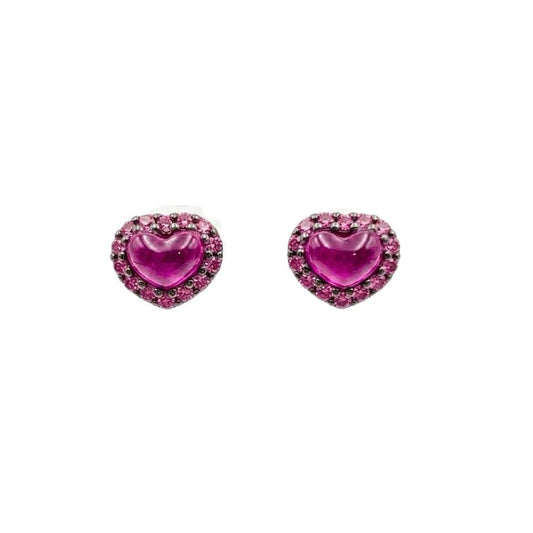 Orecchini Cuore Oro Pietre Rosa