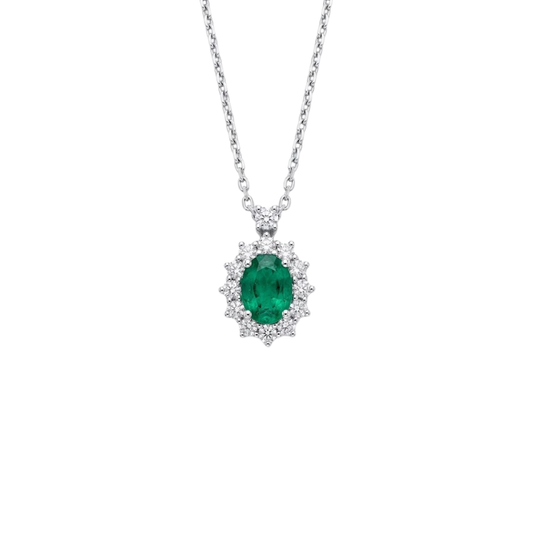 Collana Donna Oro Bianco Smeraldo Diamanti