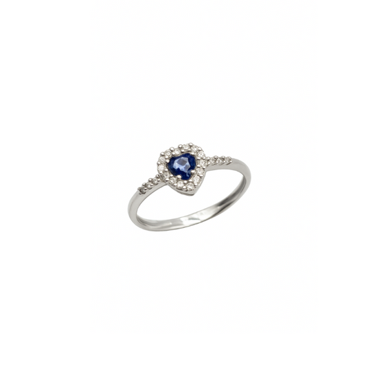Anello Oro Bianco Zaffiro Cuore e Diamanti