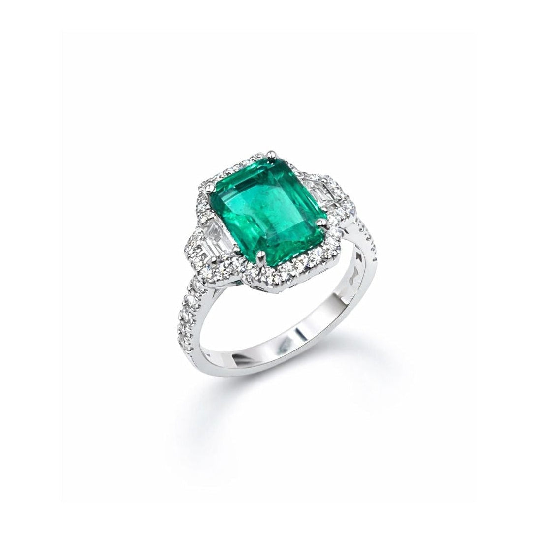 Anello Smeraldo Oro Bianco e Diamanti