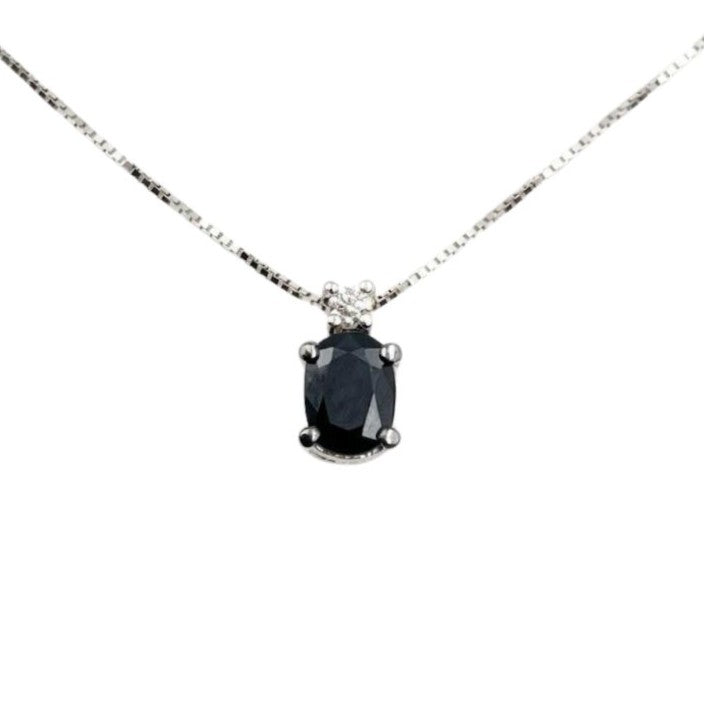 Collana Donna Oro Bianco Diamanti Zaffiro