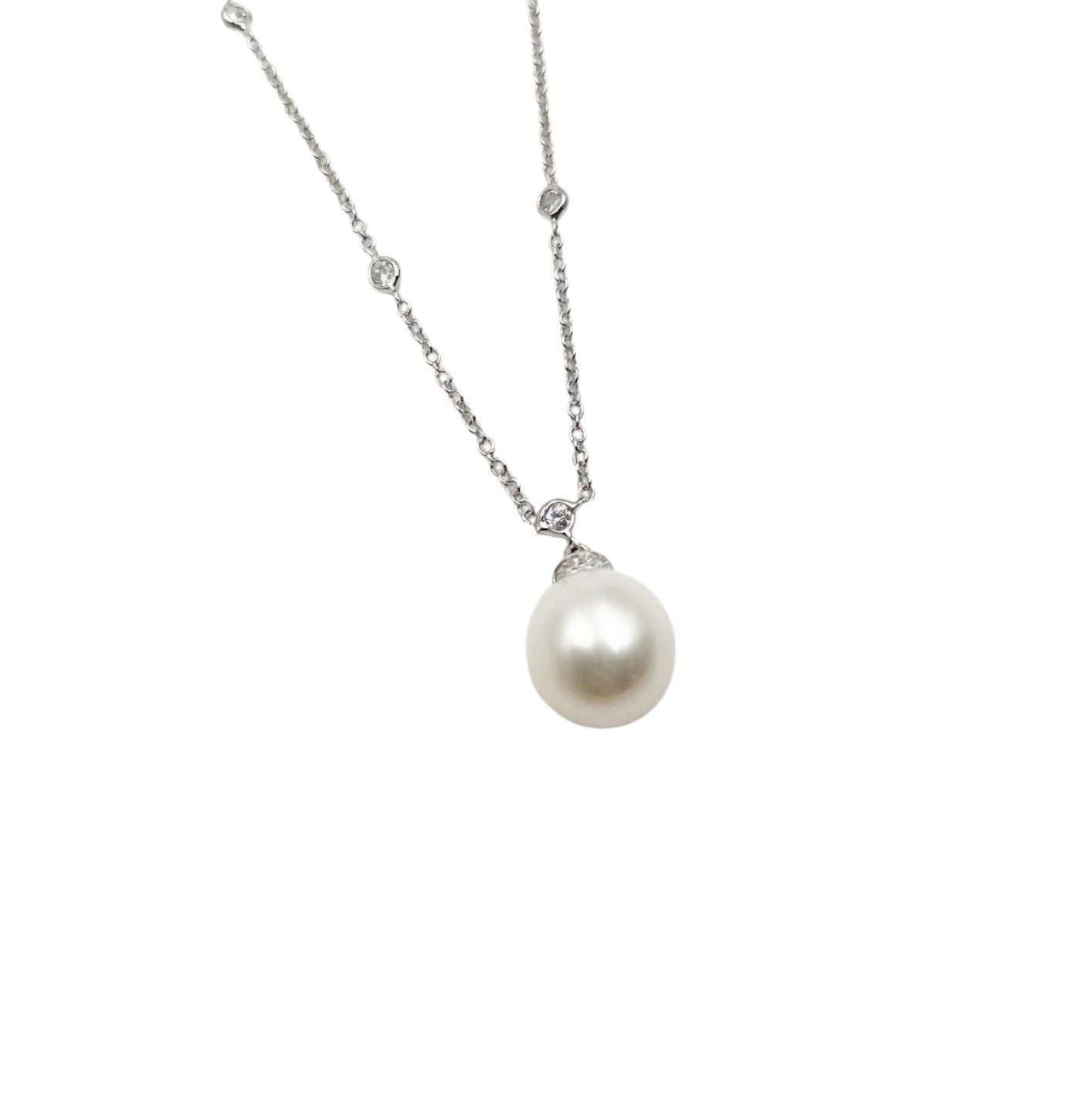 Collana Donna Oro Bianco Perla Zirconi
