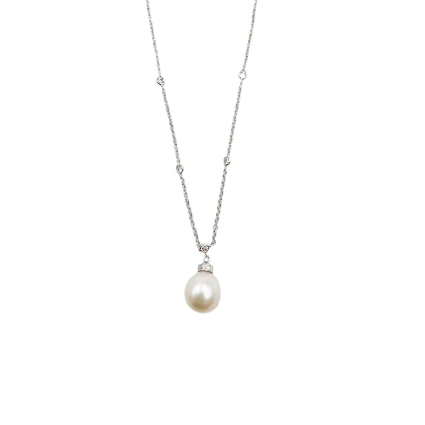 Collana Donna Oro Bianco Perla Zirconi