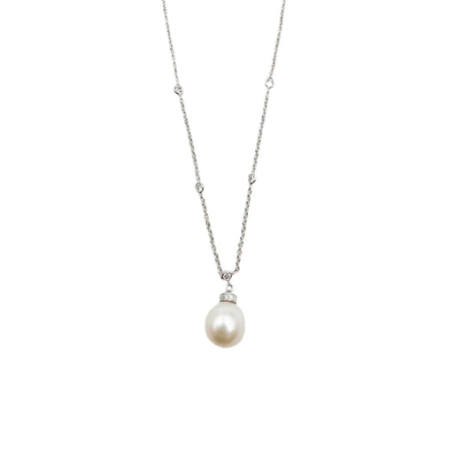 Collana Donna Oro Bianco Perla Zirconi