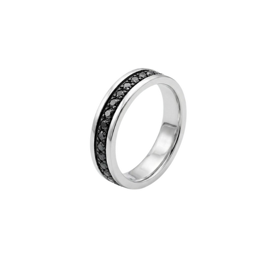 Anello donna Fantasia Fedina Girodito oro bianco e Diamanti neri