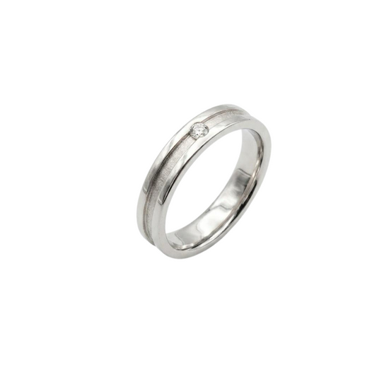Anello Fedina Oro bianco lucido e satinato con diamante