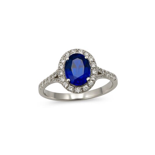 Sapphire and Diamonds White Gold Ring