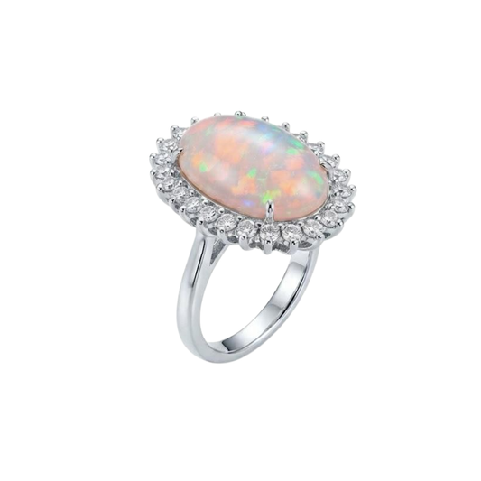 Anello Donna Semiprezioso Oro Bianco Diamanti e Opale