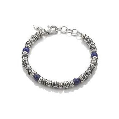 bracciale raspini argento e lapislazzuli 10695 uomo donna con sfere blu lapislazzuli e ciambelline argento e elementi bruniti argento