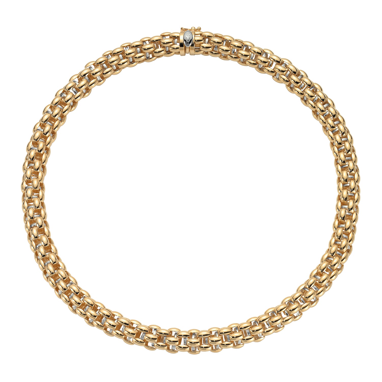 collana fope oro giallo 721C chiusura a libretto con otto di sicurezza visuale collo frontale