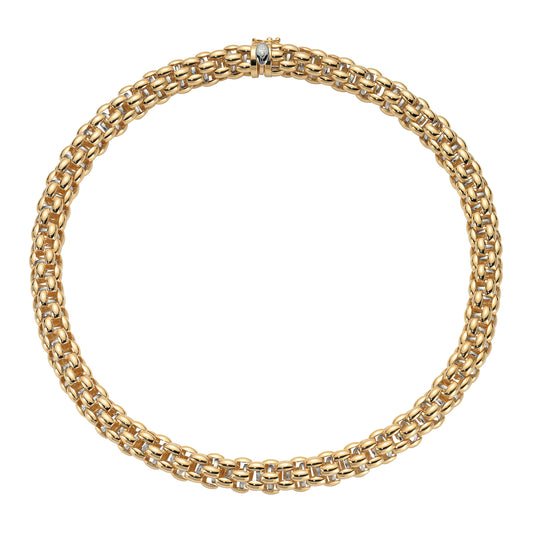 collana fope oro giallo 721C chiusura a libretto con otto di sicurezza visuale collo frontale