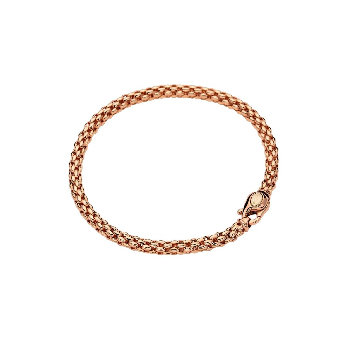 bracciale donna oro rosa fope 18 carati maglia novecento iconica chiusura moschettone grani oro