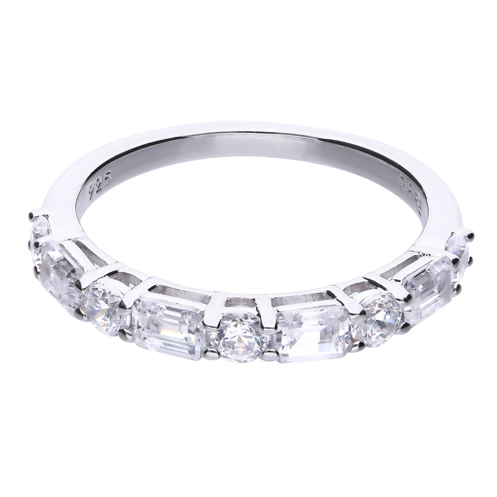 anello diamonfire argento 925 palladio platino con copertura finale rodio e zirconi bianchi a riviere taglio baguette rettangolare e taglio brillante.