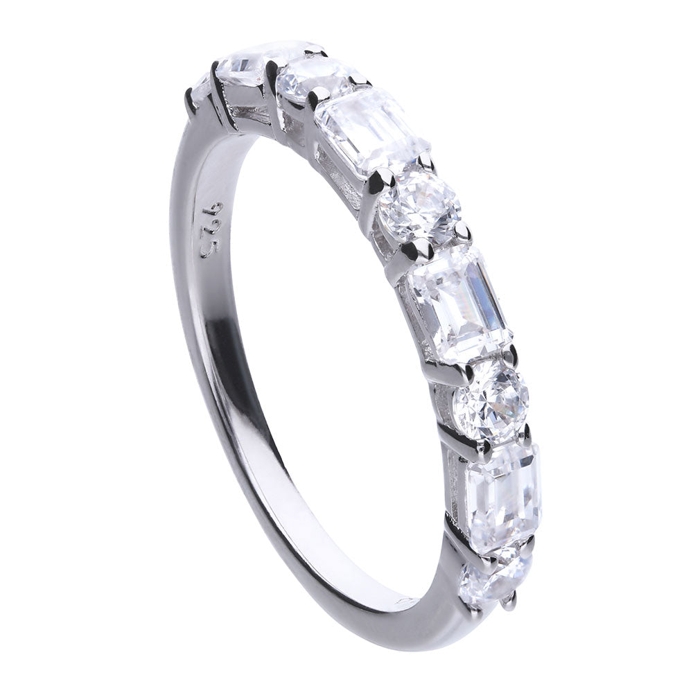 anello diamonfire argento 925 palladio platino con copertura finale rodio e zirconi bianchi a riviere taglio baguette rettangolare e taglio brillante.