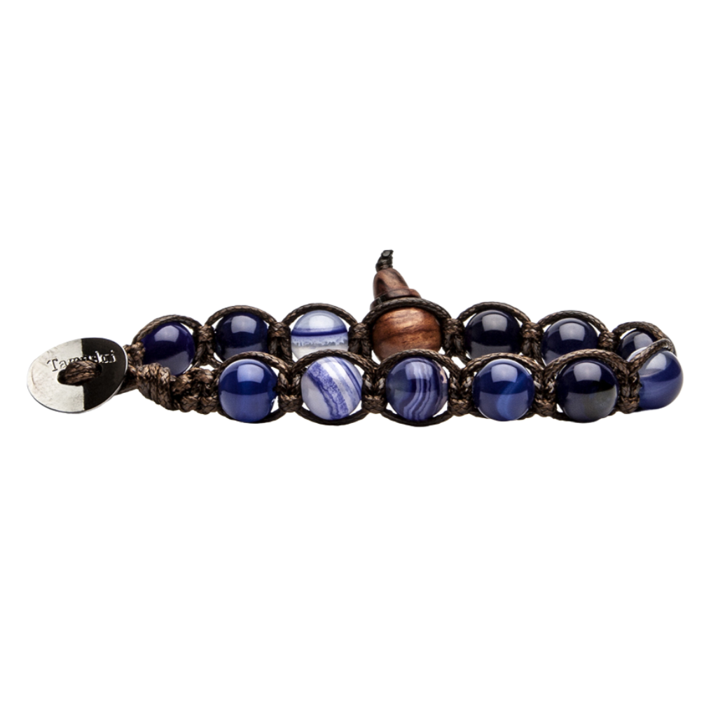 Bracciale Donna Uomo Tamashii Agata Blu Scuro Striata Pietre Dure