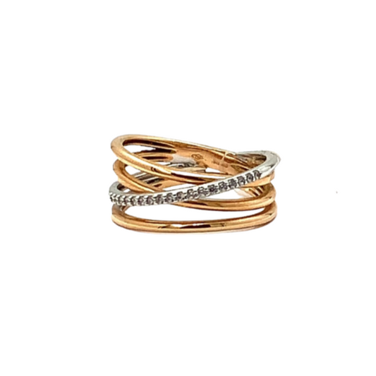 Anello Fascia Oro Rosa e Bianco Zirconi