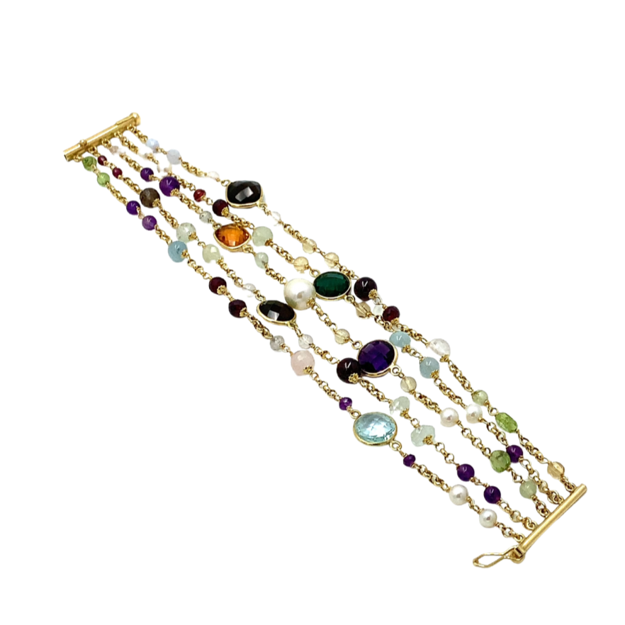 Bracciale Donna Oro Multifilo Pietre Semipreziose