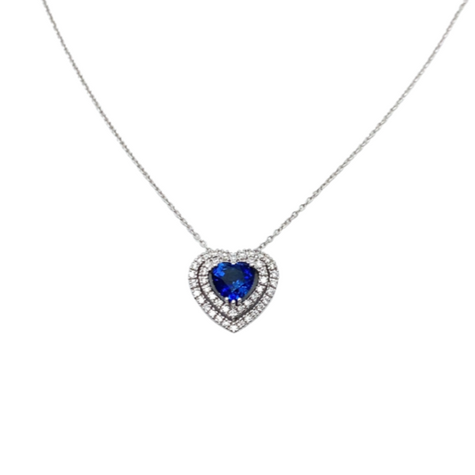 Collana Donna Mirco Visconti Cuore Oro Bianco Diamanti Zaffiro