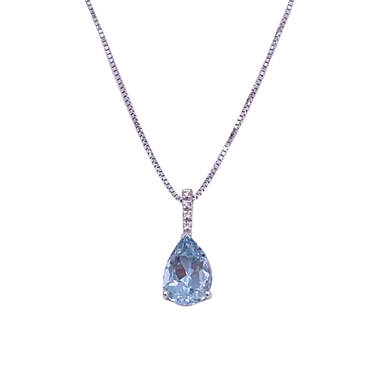 Collana Donna Mirco Visconti Oro Bianco Acquamarina Goccia e Diamanti