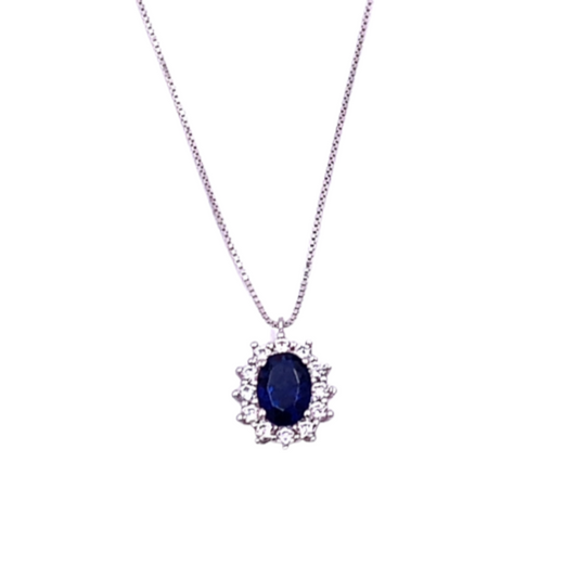 Collana Donna Oro Bianco con ciondolo fantasia pietra blu