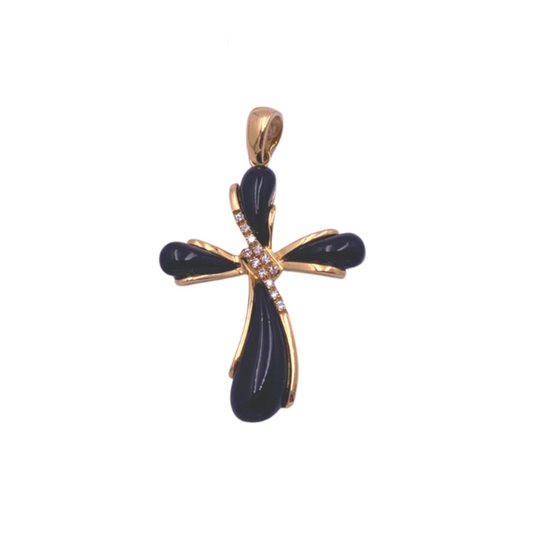 Ciondolo Croce Oro Giallo Onice Zircone