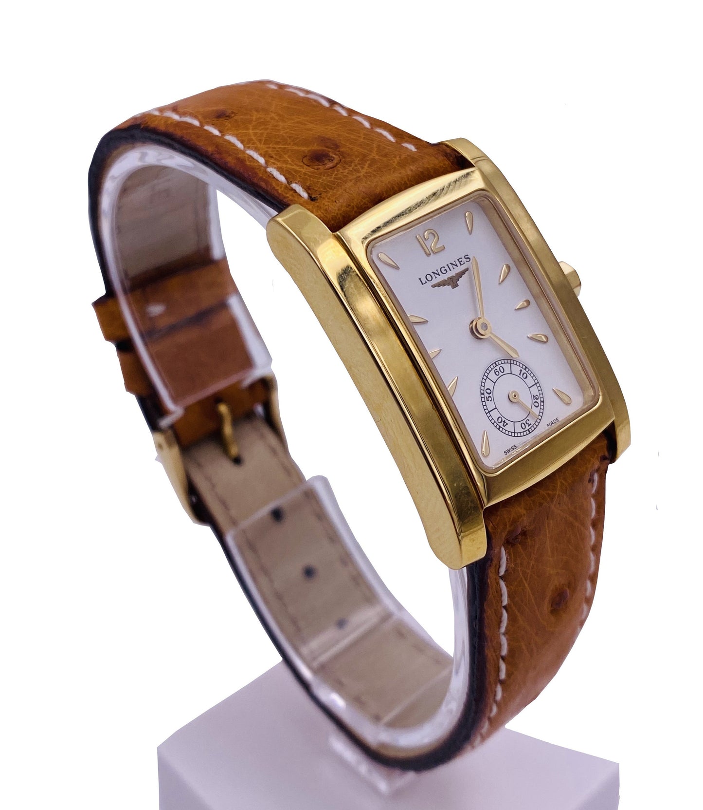 orologio donna longines rettangolare quadrato cassa oro giallo cinturino pelle