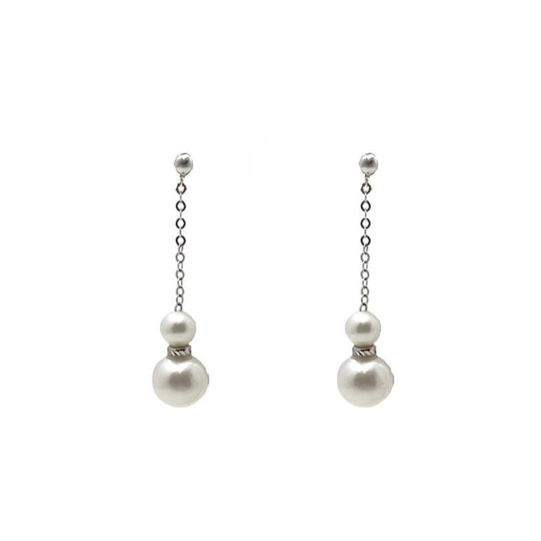 Orecchini Oro bianco Mikiko pendenti con doppia perla MO102204FABI999