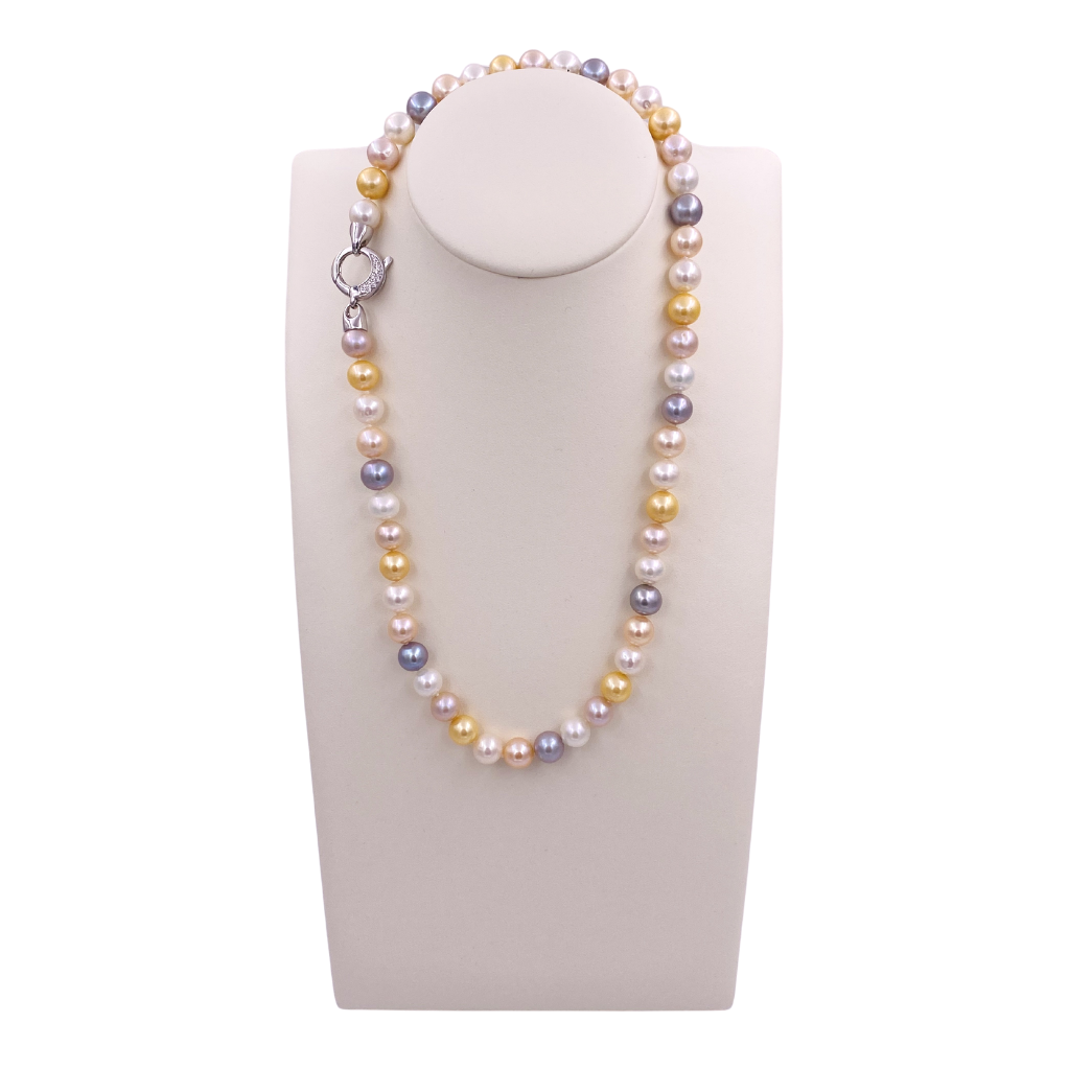 Collana perle multicolore chiusura argento