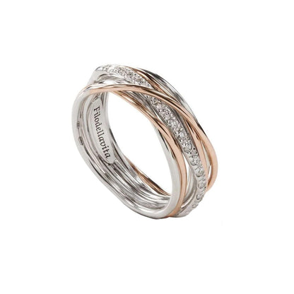 anello filo della vita 7 fili argento oro rosa 9 carati, diamanti bianchi. Un unico filo che rappresenta un legame. fatto a mano in Italia