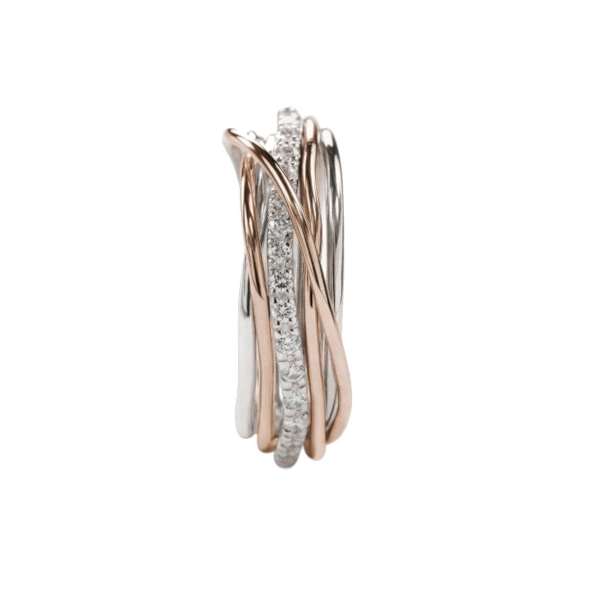 anello filo della vita 7 fili argento oro rosa 9 carati, diamanti bianchi. Un unico filo che rappresenta un legame. fatto a mano in Italia