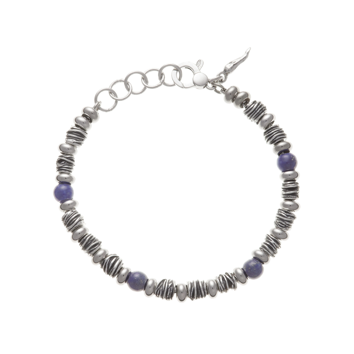 bracciale raspini argento e lapislazzuli 10695 uomo donna con sfere blu lapislazzuli e ciambelline argento e elementi bruniti argento