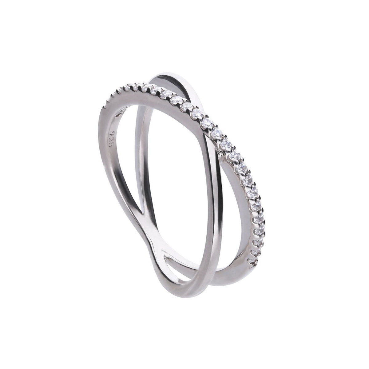 anello donna argento 925 con zirconi bianchi a intreccio. brand diamondire lega in argento e palladio e copertura platino e rodiatura finale