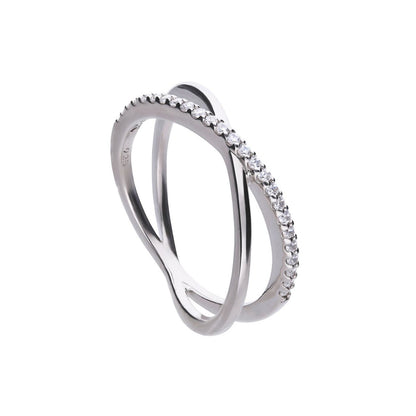 anello donna argento 925 con zirconi bianchi a intreccio. brand diamondire lega in argento e palladio e copertura platino e rodiatura finale