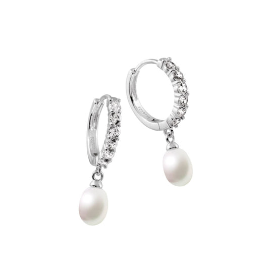 Diamonfire earrings silver and pearl circle zircons