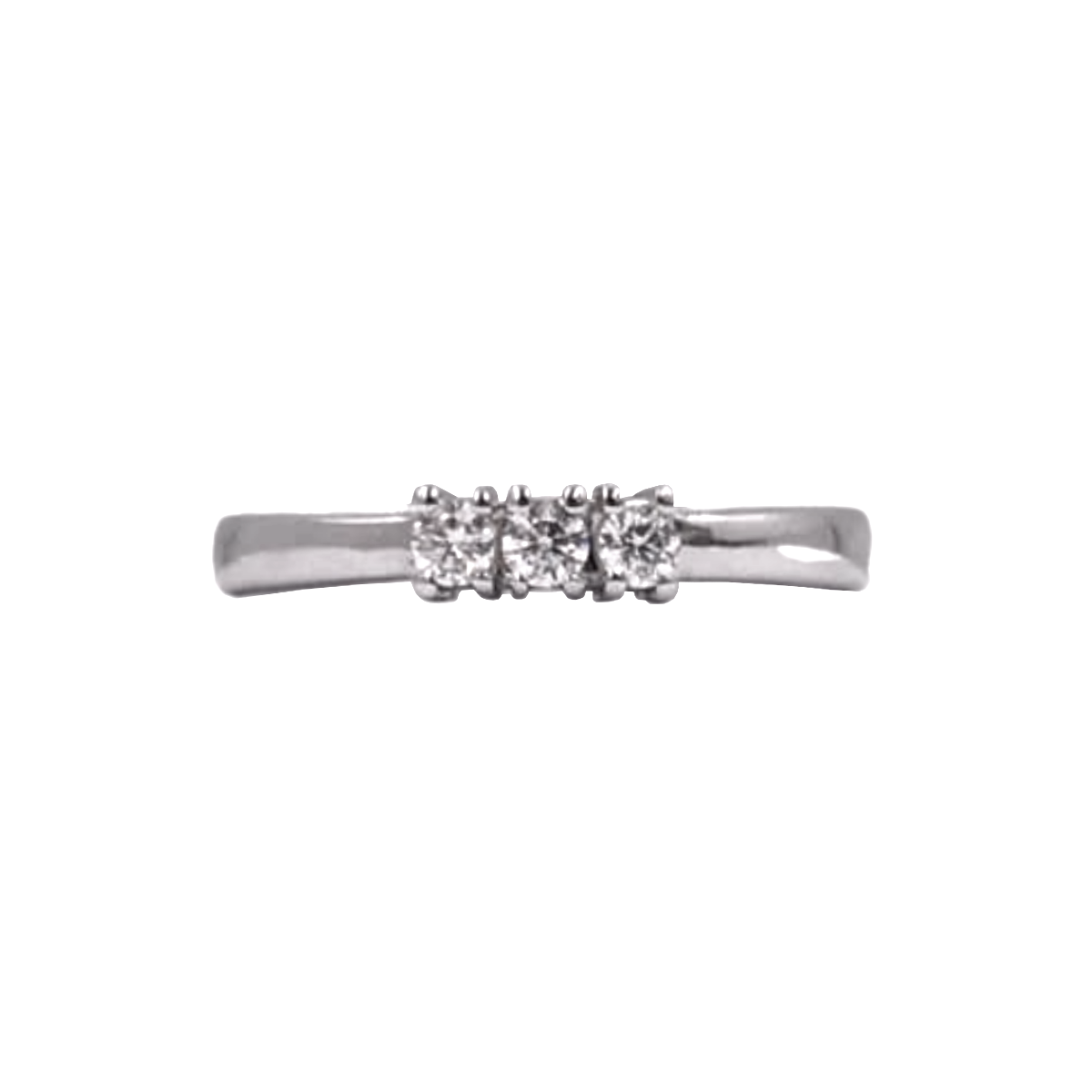 anello trilogy oro bianco tre diamanti fedina mirco visconti. tre diamanti montati a giorno 4 griffes. visuale di lato