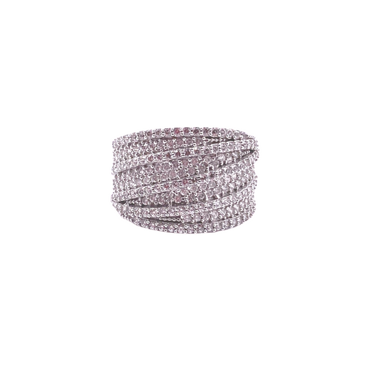 Anello Fascia Oro Bianco e Zirconi